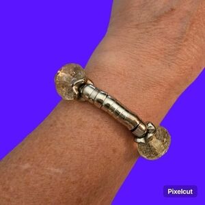 Vintage 1980s Silvertone Snake Beaded Unisex Castlecore Stretch Bracelet